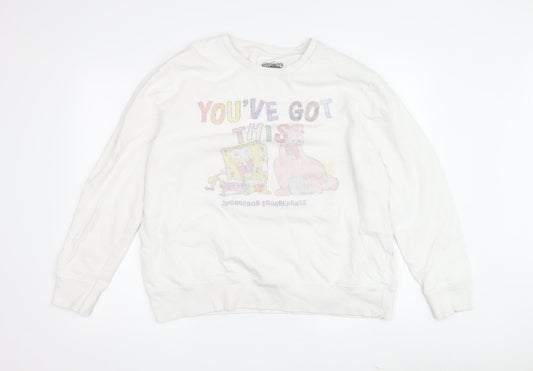 Sponge Bob Square Pants White Pullover Sweatshirt L