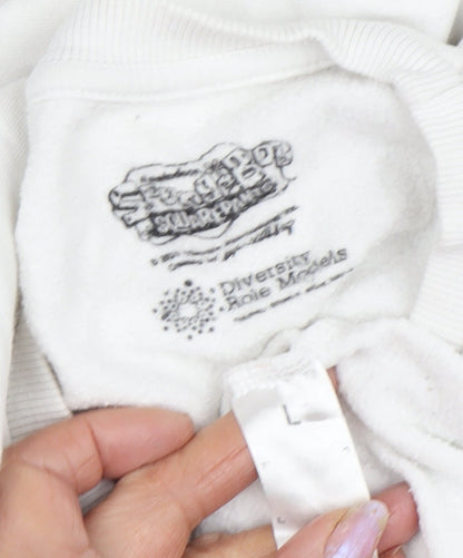 Close-up detail of Sponge Bob Square Pants White Pullover Sweatshirt L