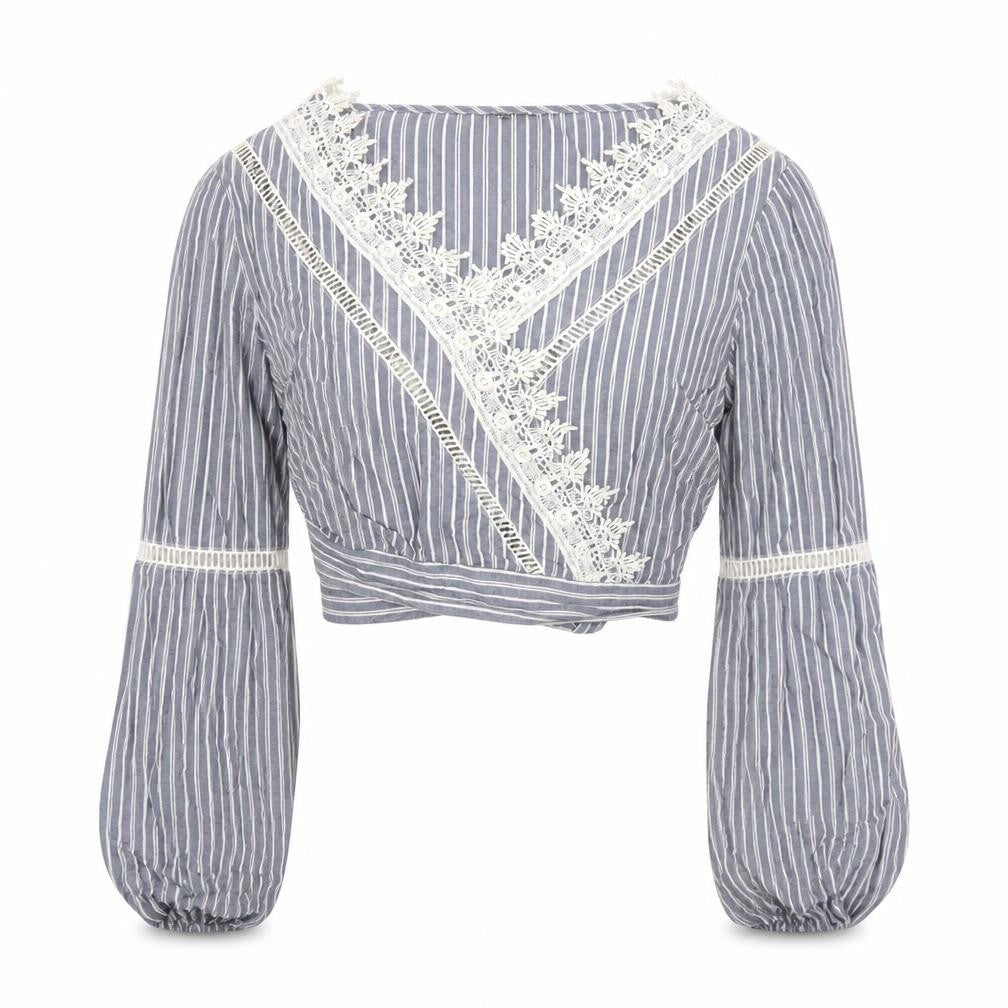 Miss Selfridge Blue Striped Cropped Blouse, UK 6