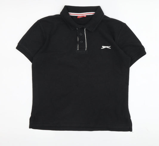 Slazenger Girls Black Polo Shirt, Size 9-10 Years, Logo Accents