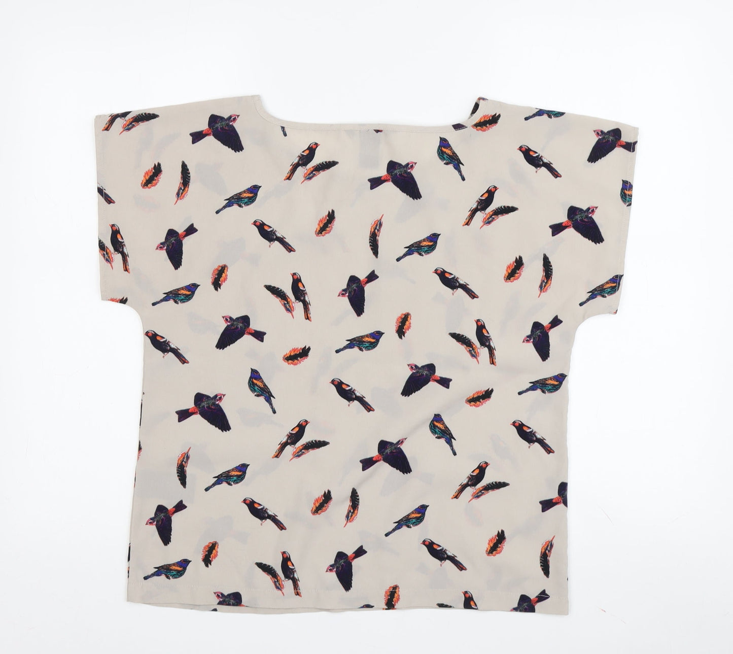 H&M Women's Beige Bird Print T-Shirt, Size 6