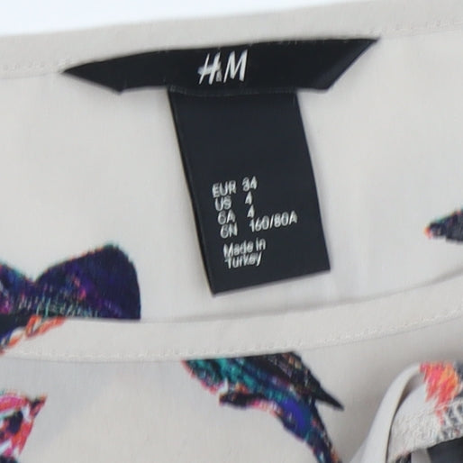 H&M Women's Beige Bird Print T-Shirt, Size 6