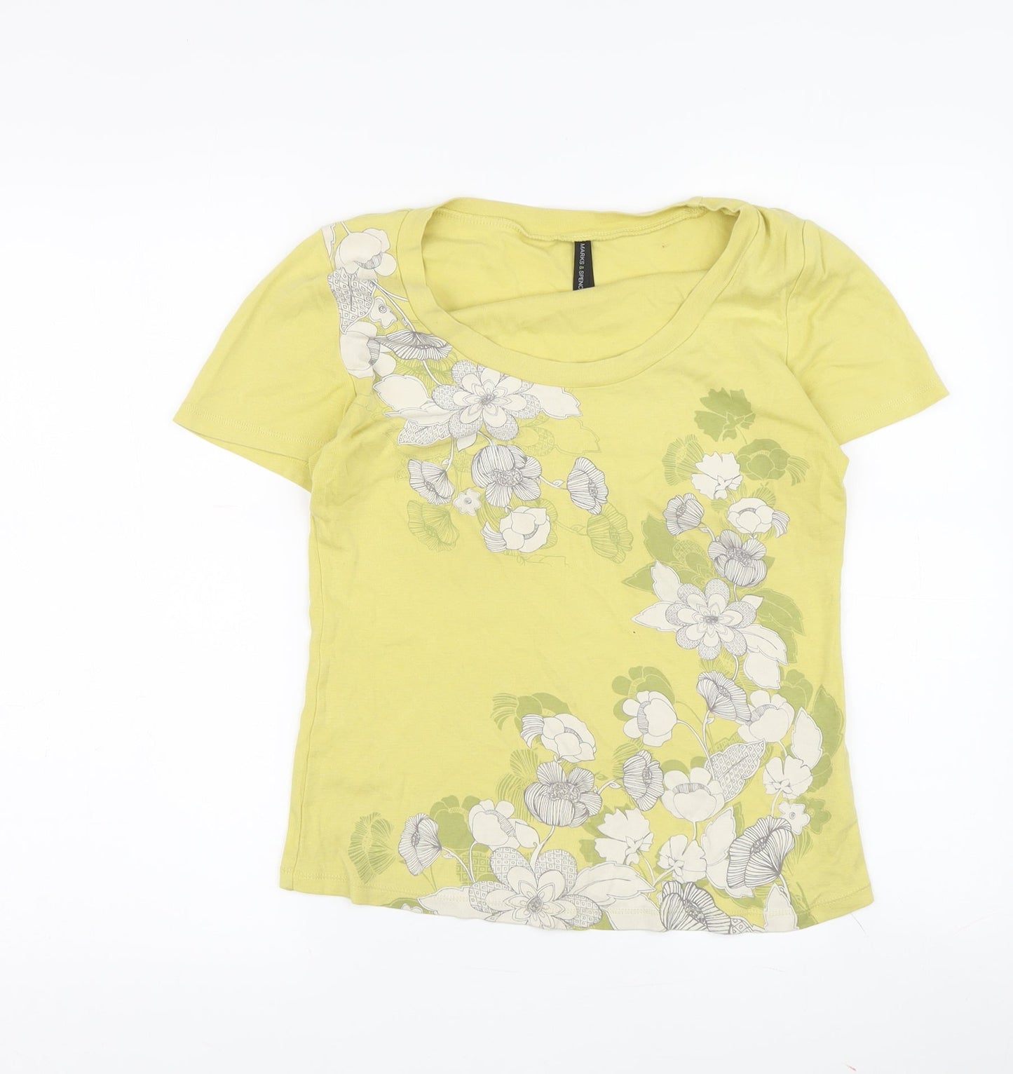 Marks and Spencer Women's Yellow Floral T-Shirt, Size 10