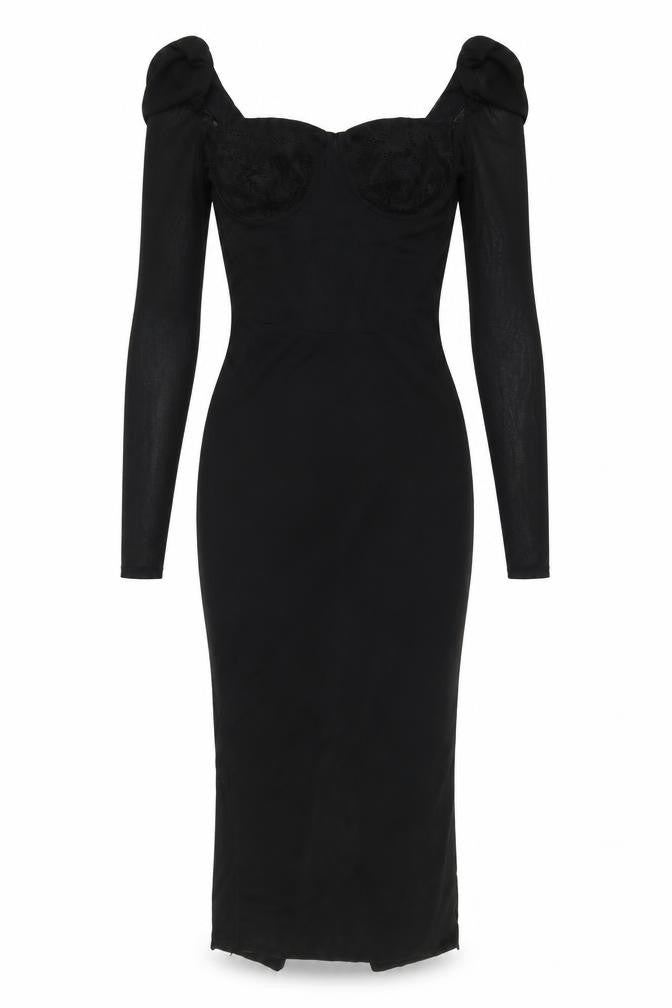 PRETTYLITTLETHING Women's Black Bodycon Long Dress, Size 10