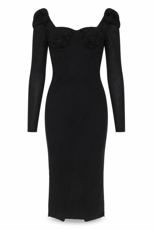 PRETTYLITTLETHING Women's Black Bodycon Long Dress, Size 10