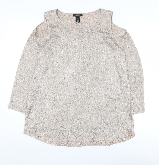 Alfani Women's Beige Cold Shoulder Pullover M