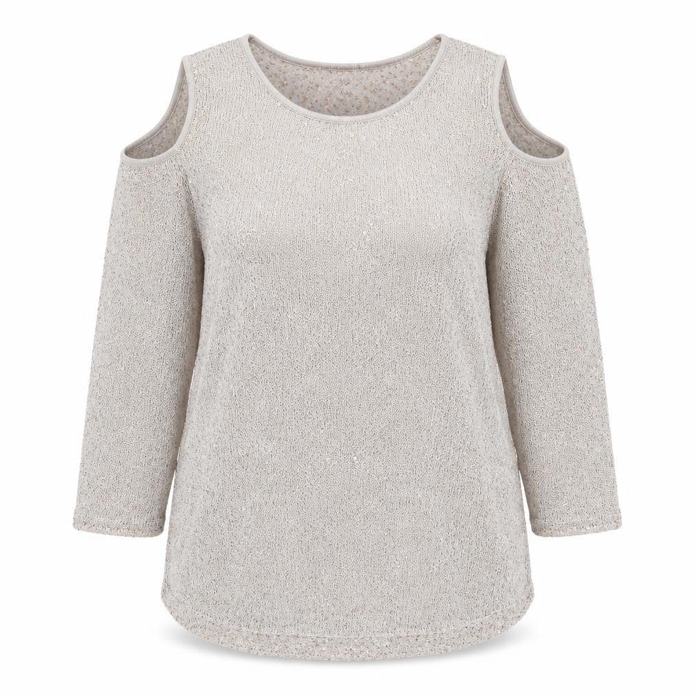 Alfani Women's Beige Cold Shoulder Pullover M