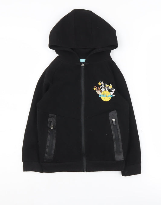 Front view of Space Jam boys’ black hoodie 6-7 years full zip