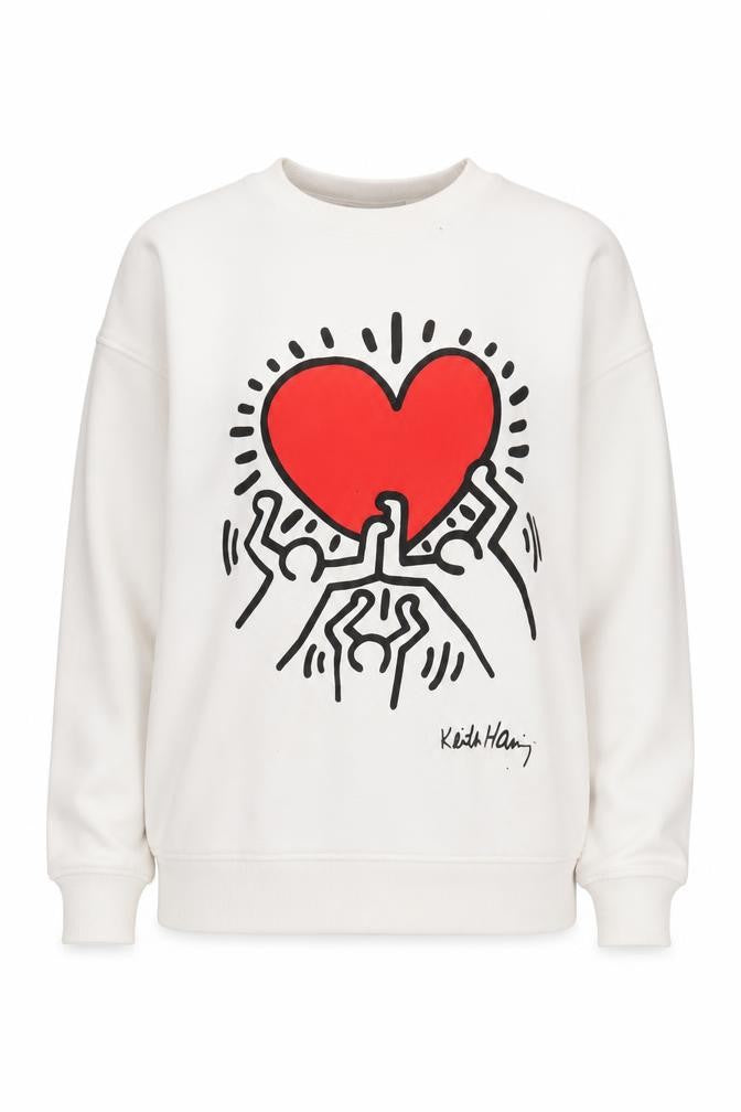 Keith Haring Women's White Graphic Pullover Sweatshirt 2XS