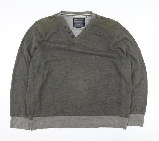 Next Men's Green 2XL Henley Jumper, V-Neck, Casual Wear