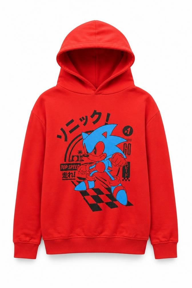 SEGA Boys Red Sonic Hoodie 10-11 Years Pullover Graphic