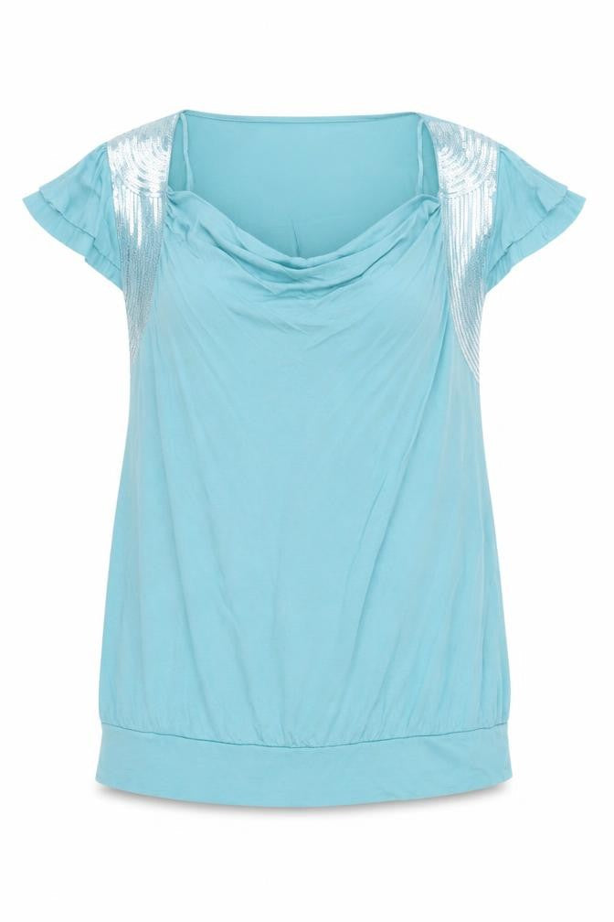 Jasper Conran Women's Blue Sequin Cowl Neck Blouse - Size 18