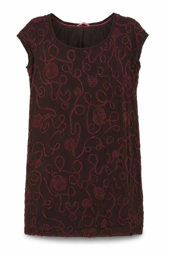 White Stuff Women's Brown Embroidered Shift Dress - Size 12