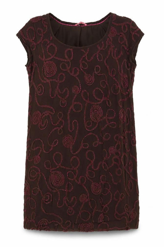 White Stuff Women's Brown Embroidered Shift Dress - Size 12