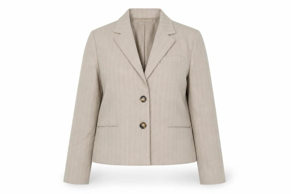 MNG Women's Beige Blazer Size 12 Pinstripe Classic Fit