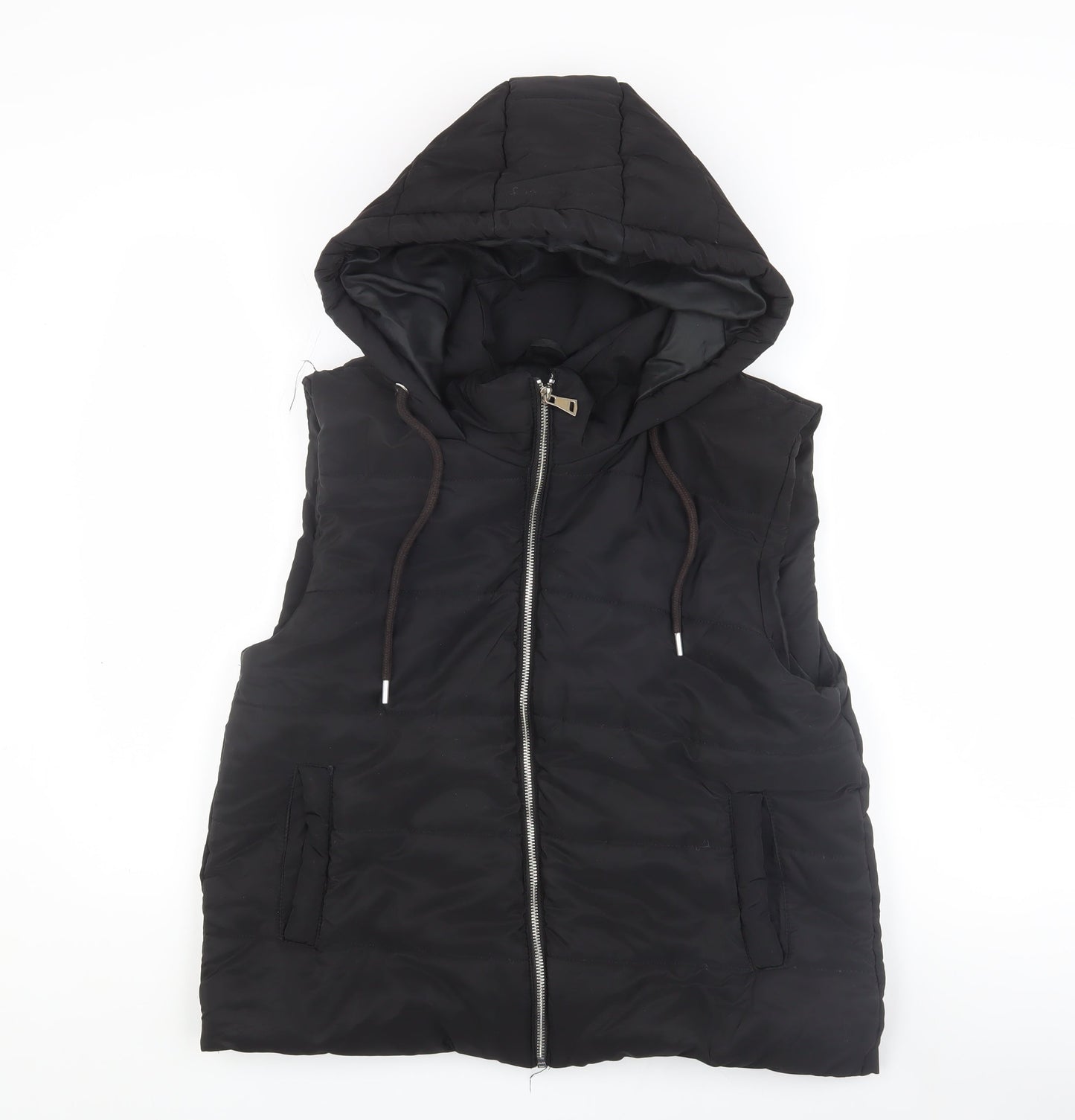 Boohoo Women's Black Hooded Sleeveless Waistcoat L