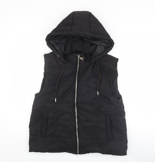 Boohoo Women's Black Hooded Sleeveless Waistcoat L