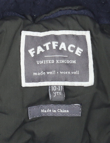 Close-up detail of FatFace boys’ green & blue puffer jacket 11 years