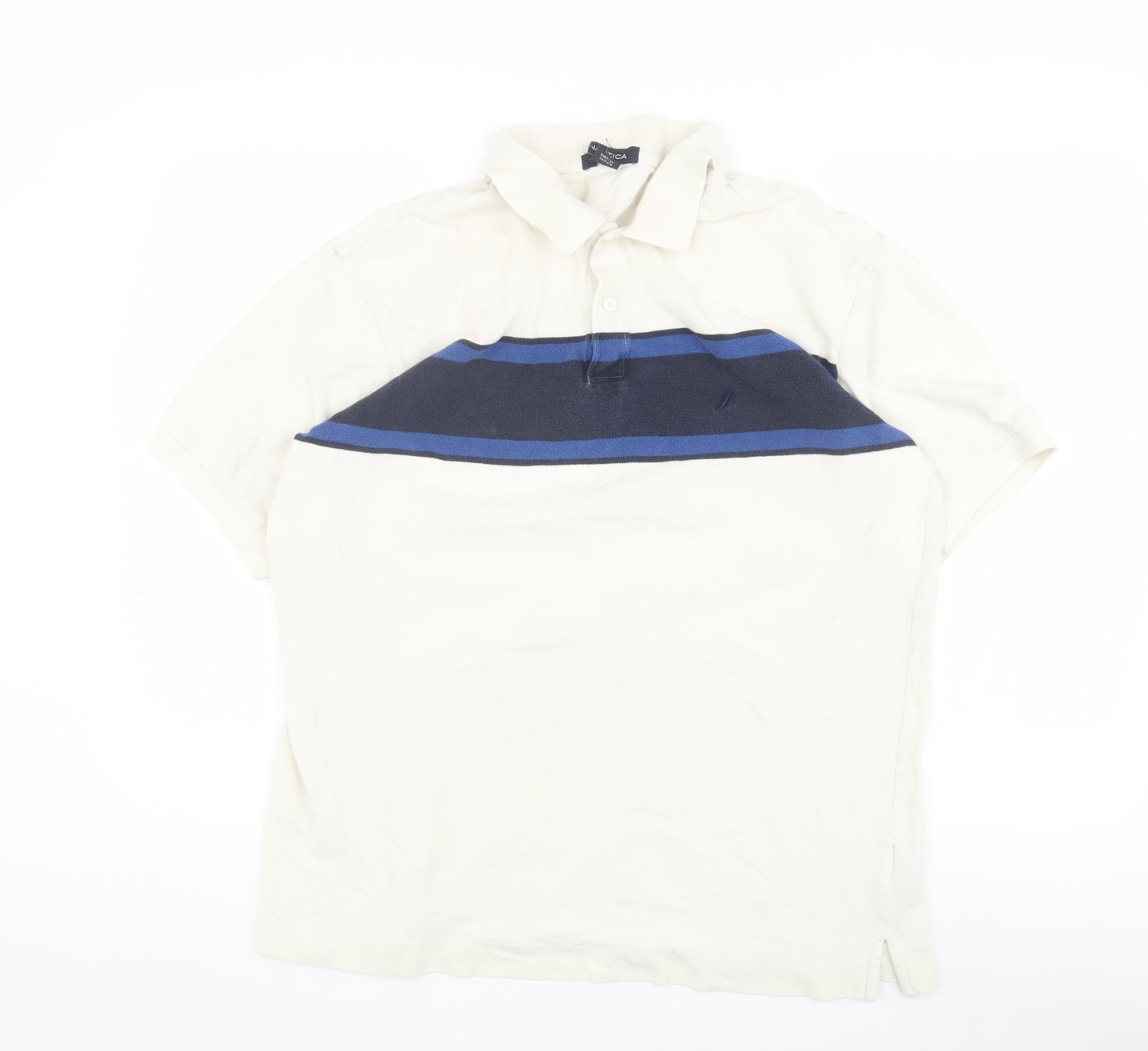 Nautica Men's Beige Polo Shirt, Short Sleeve, Cotton XL