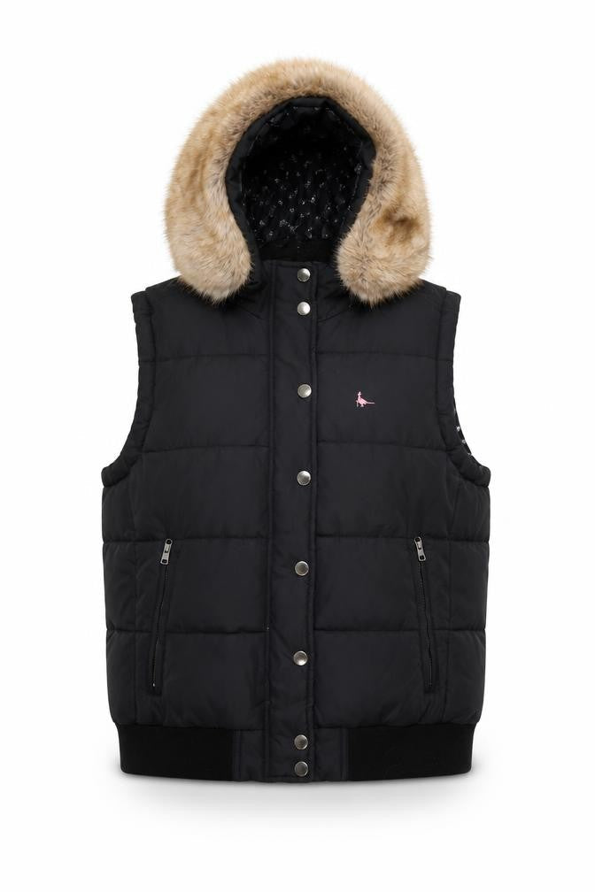 Jack Wills Women's Black Fur Trim Puffer Jacket Size 12