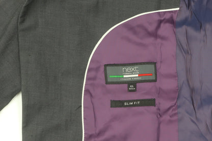 Next Men's Grey Slim Fit Long Blazer 40L