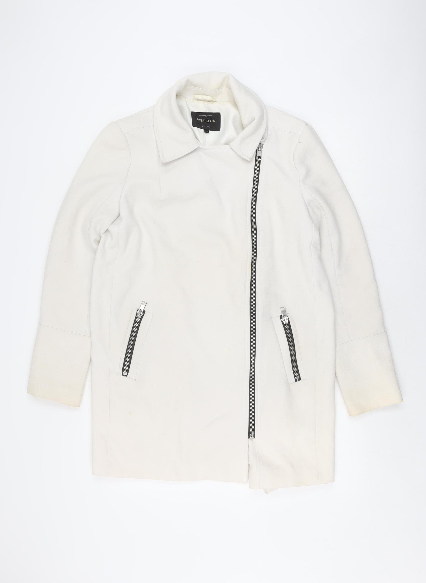 River Island Women's White Jacket Size 12 with Zipped Pockets