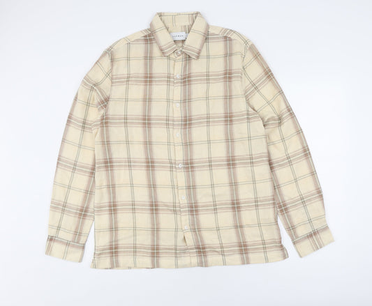 Topman Men's Beige Checked Button-Up Shirt M