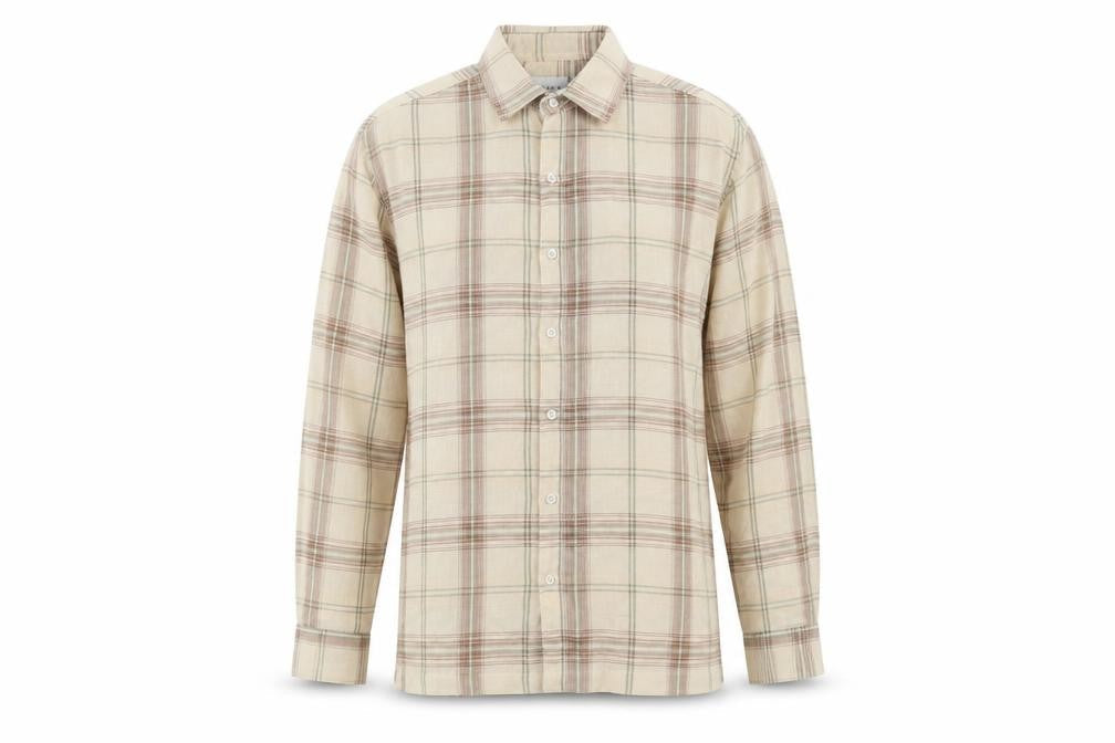 Topman Men's Beige Checked Button-Up Shirt M