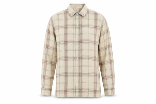 Topman Men's Beige Checked Button-Up Shirt M