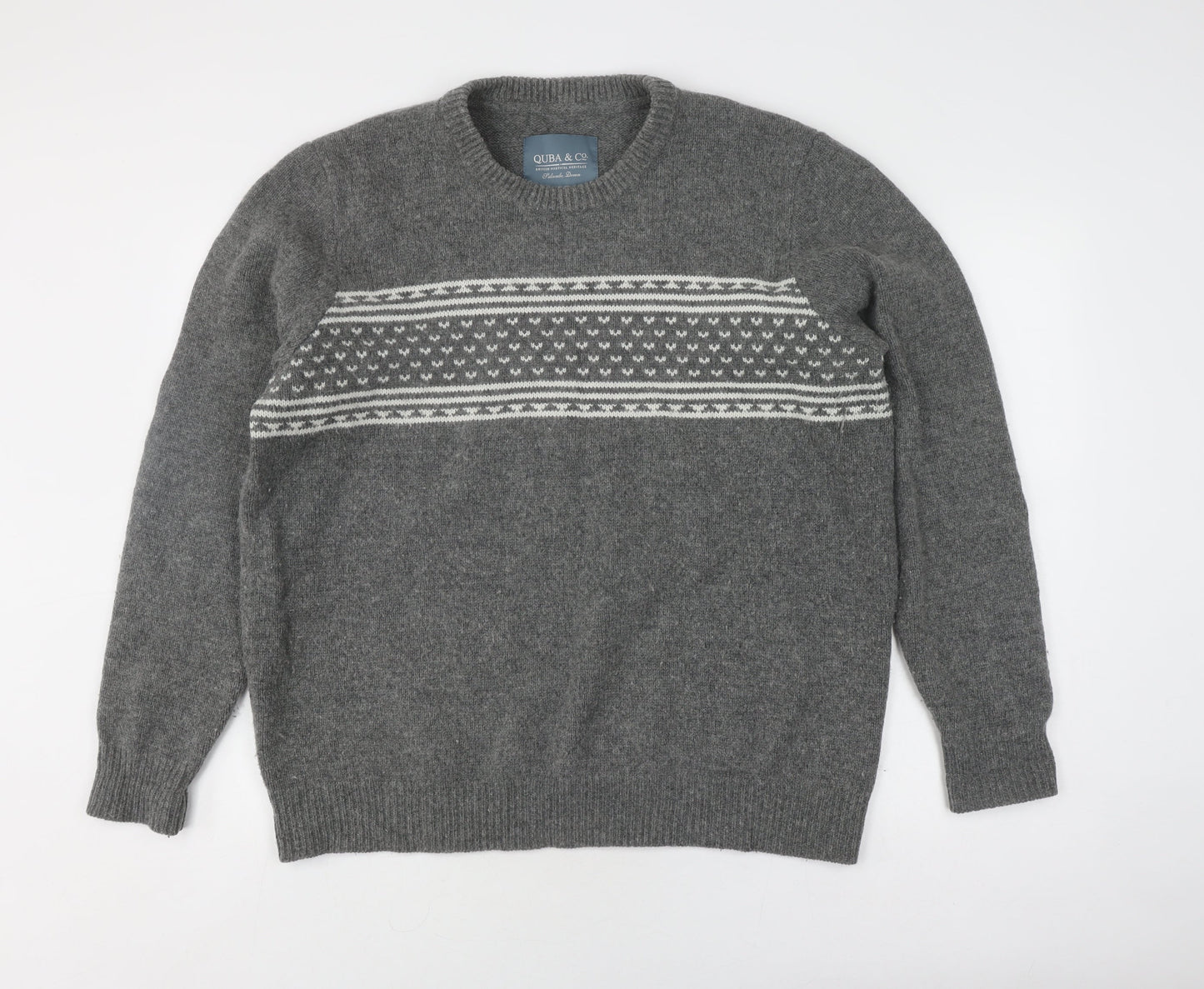 Quba & Co Grey Wool Fair Isle Pullover Jumper XL