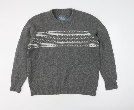 Quba & Co Grey Wool Fair Isle Pullover Jumper XL