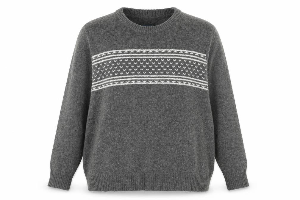 Quba & Co Grey Wool Fair Isle Pullover Jumper XL
