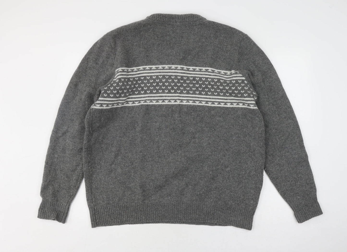 Quba & Co Grey Wool Fair Isle Pullover Jumper XL