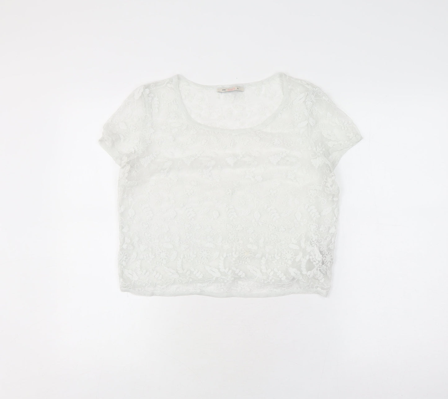 Bershka Women’s White Cropped Lace Blouse, Size L