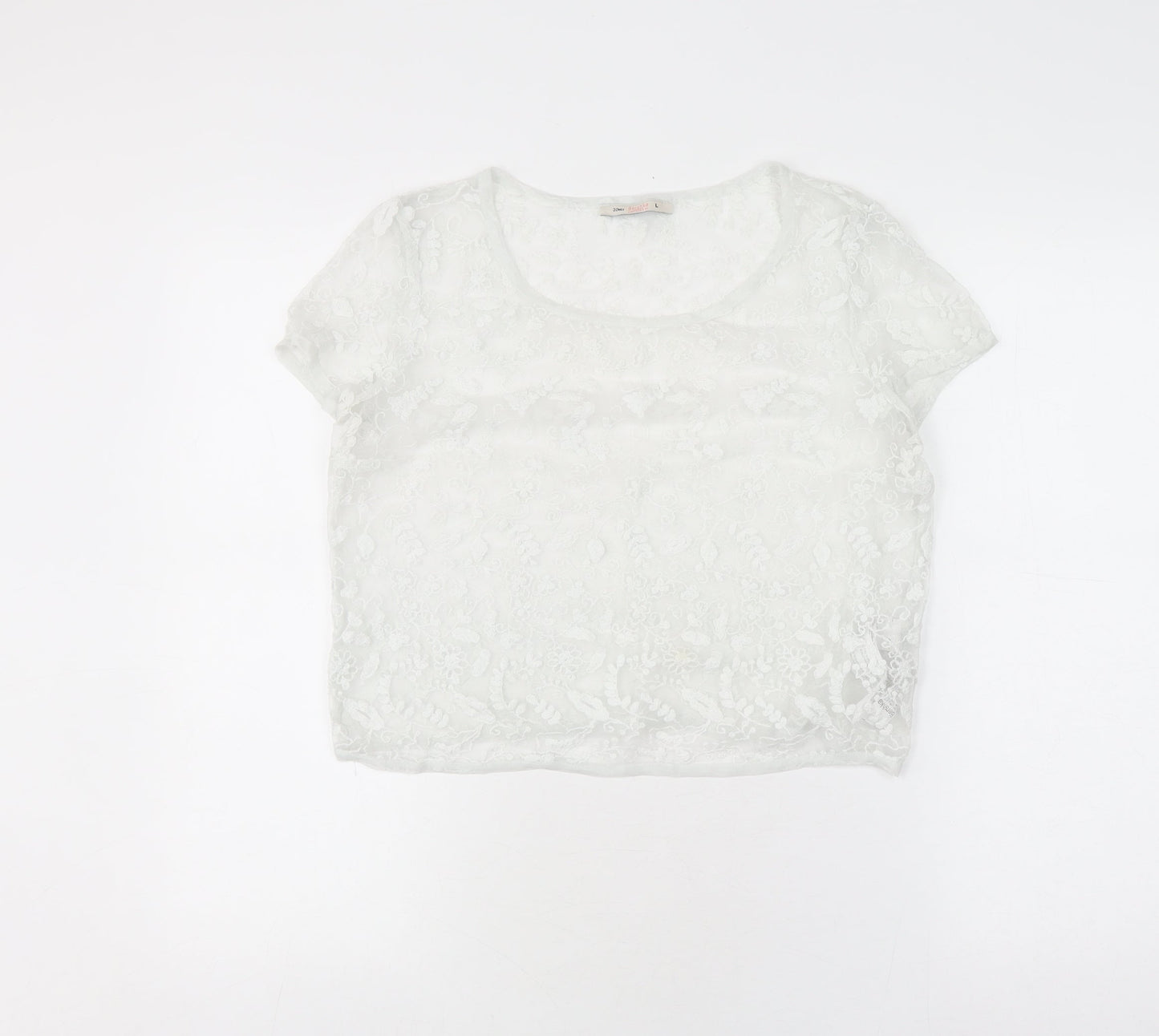 Bershka Women’s White Cropped Lace Blouse, Size L