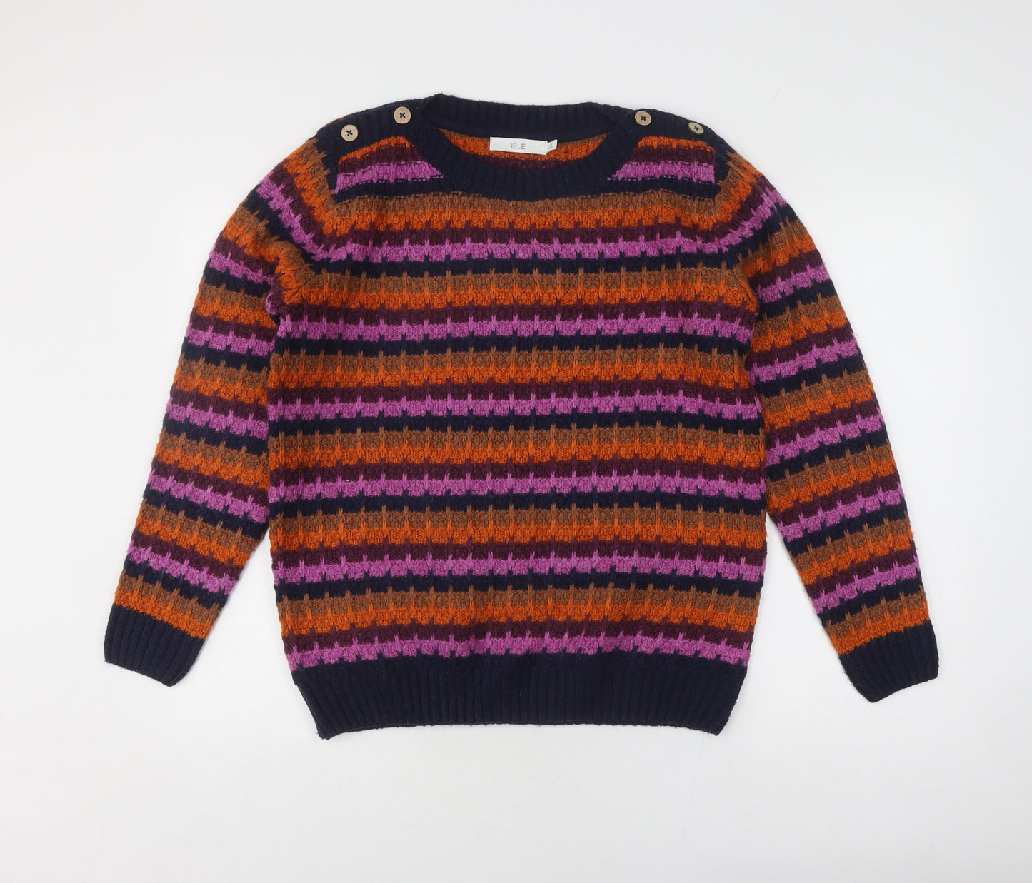 ISLE Women's Multicoloured Striped Pullover Jumper - Size M