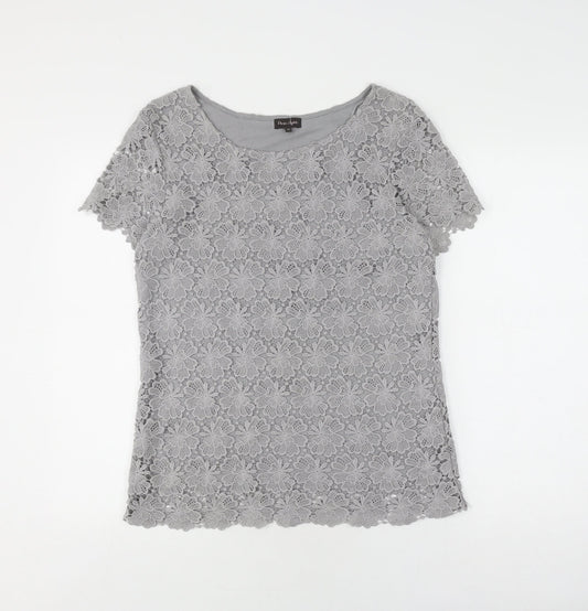 Phase Eight Grey Lace Blouse, Short Sleeve, Women's