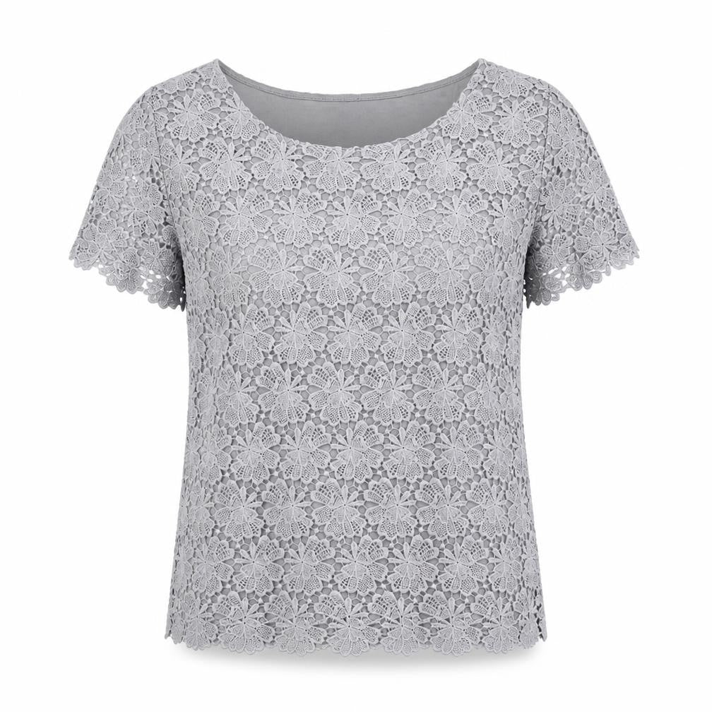 Phase Eight Grey Lace Blouse, Short Sleeve, Women's