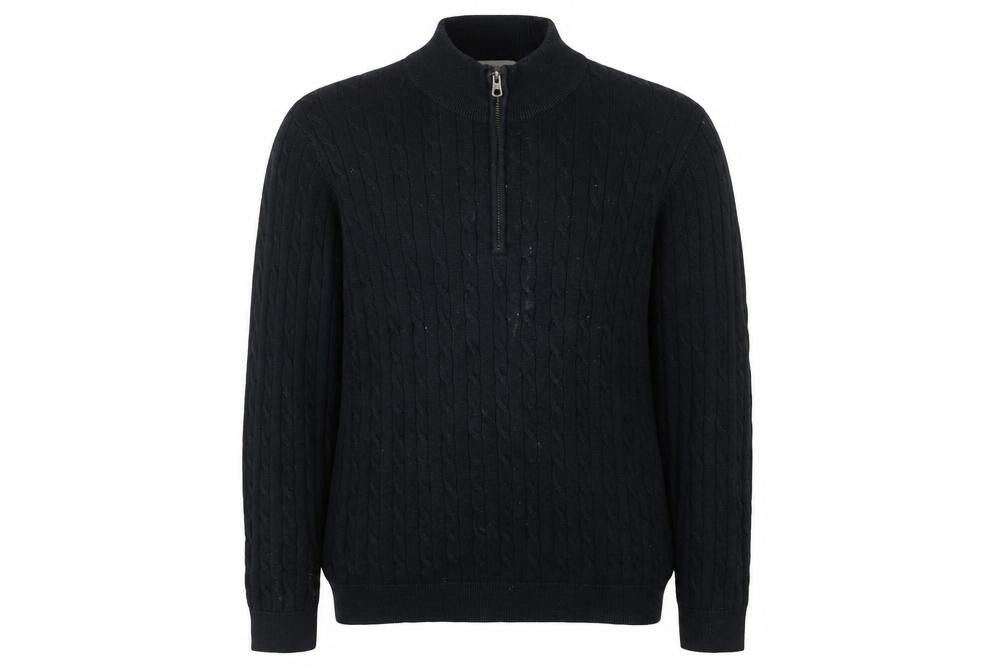 Racing Green Men's Black Full Zip Cable-Knit Jumper L