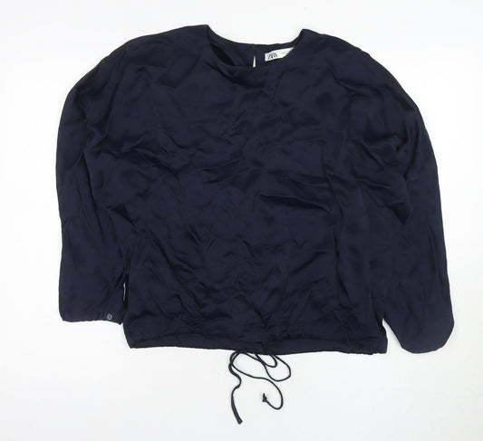 Zara Women's Blue Blouse Size M with Balloon Sleeves