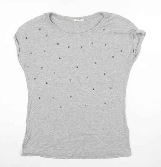 Debenhams Women's Grey Studded T-Shirt, Size 12