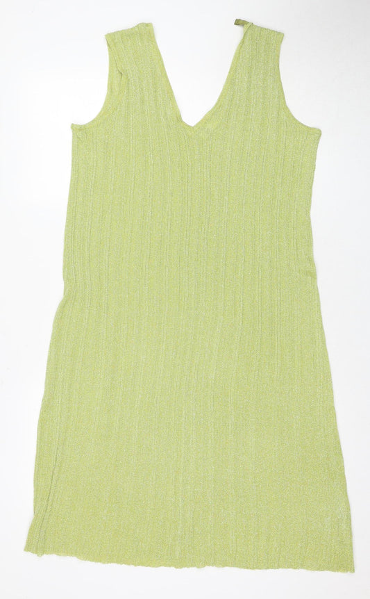 Zara Women's Green Slip Dress L - Casual Metallic Shine
