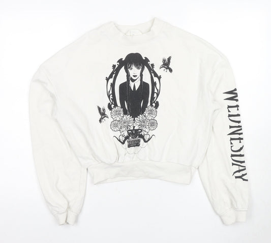 H&M Girls White Wednesday Sweatshirt 14 Years Regular Fit