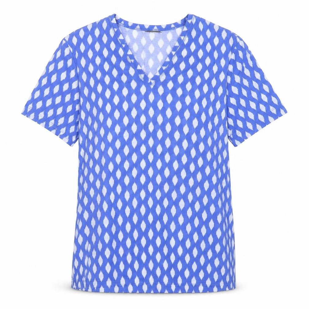 Marks & Spencer Women's Blue Geometric V-Neck T-Shirt Size 14