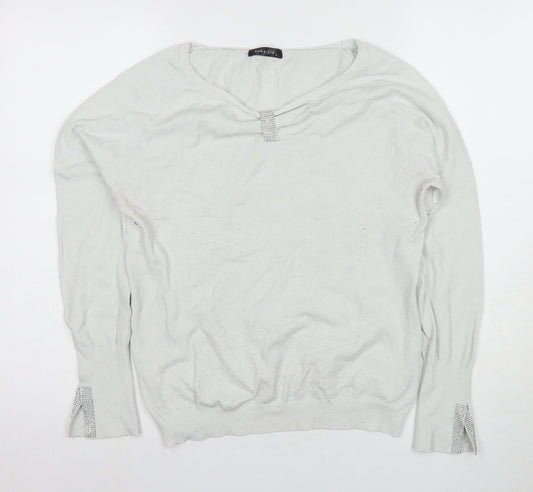 Nuna Lie Women's White V-Neck Sequin Long Sleeve Knit Top Size L