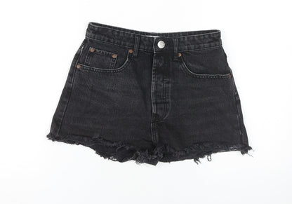 Zara Women's Black Cotton Cut-Off Shorts, Size 8