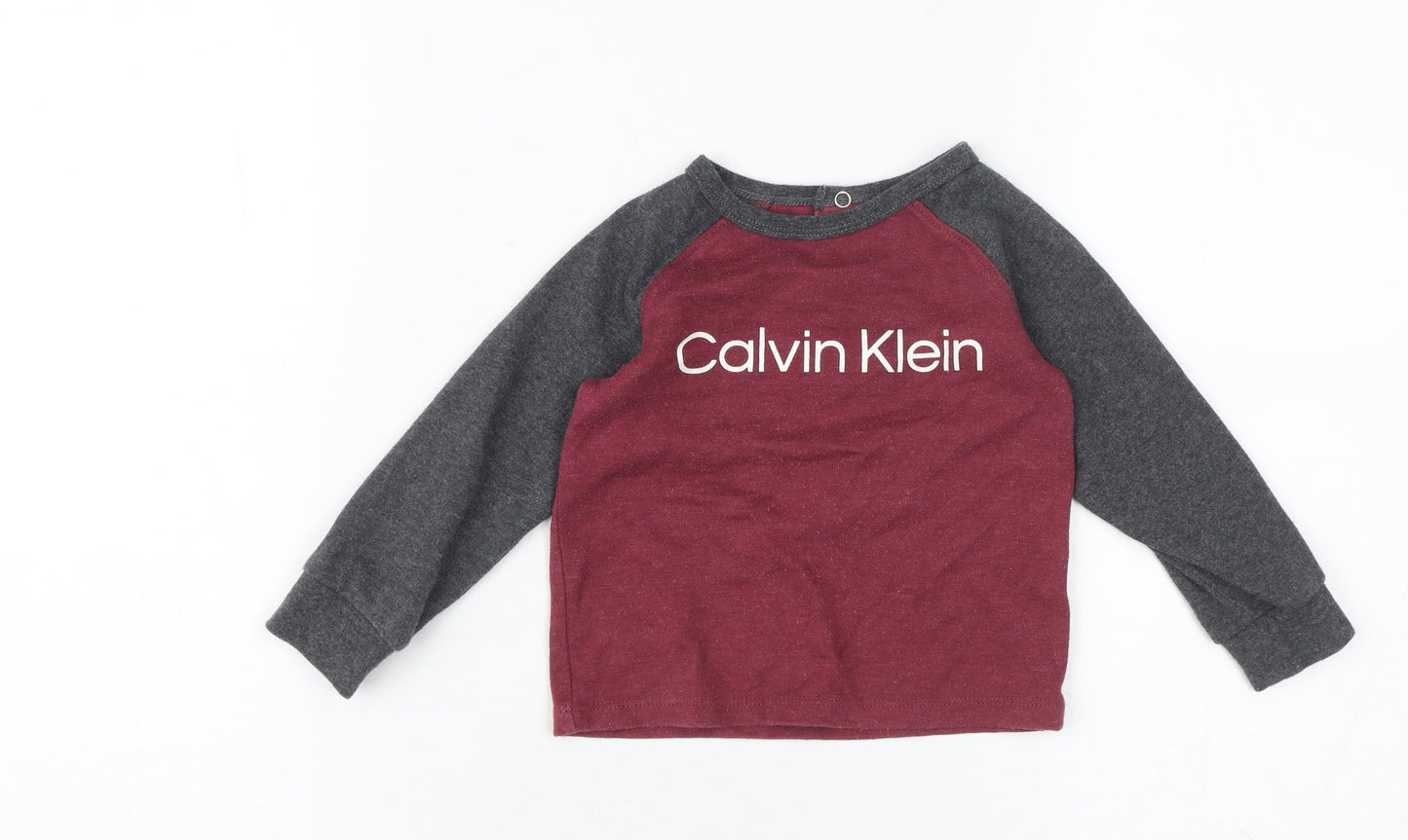 Calvin Klein Unisex Grey Red T-Shirt, 18-24 Months, Crew Neck