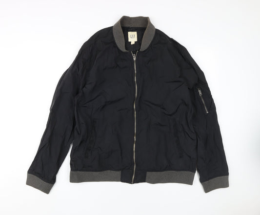 GAP Men's Black Bomber Jacket XL, Casual Zipped