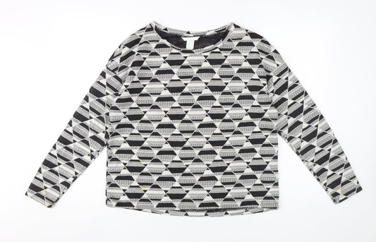 H&M Women's Black Geometric Long Sleeve Top Size 12