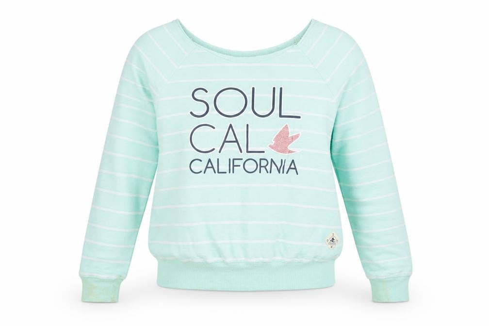 Soul Cal & Co Women's Green Striped Pullover Sweatshirt XS